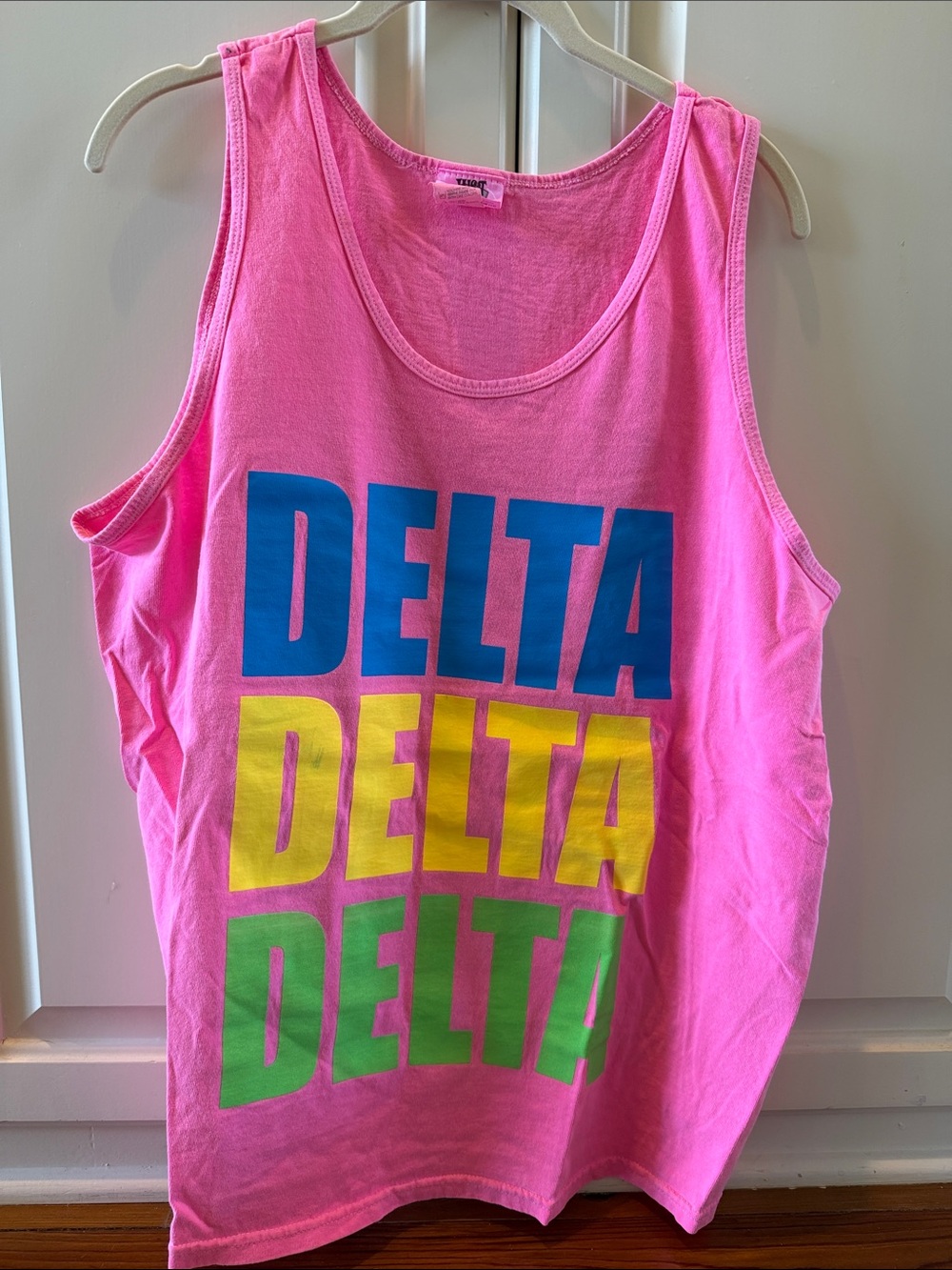 Pink Tro Delta Graphic Tank Top - Bold Collegiate Style - medium boxy fit